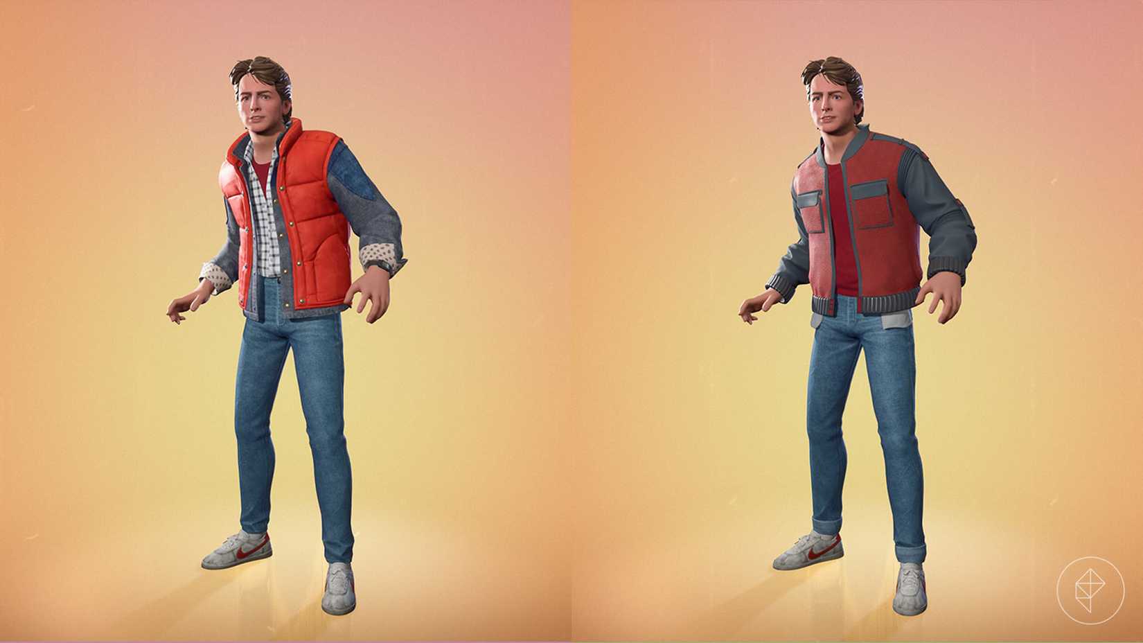 Máscaras de Marty McFly y Future Marty del pase de batalla de la temporada 1 del Capítulo 7 de Fortnite.