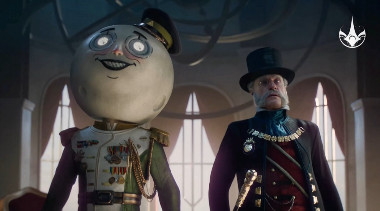 El jefe lunar y el hombre de negocios parecen sorprendidos.