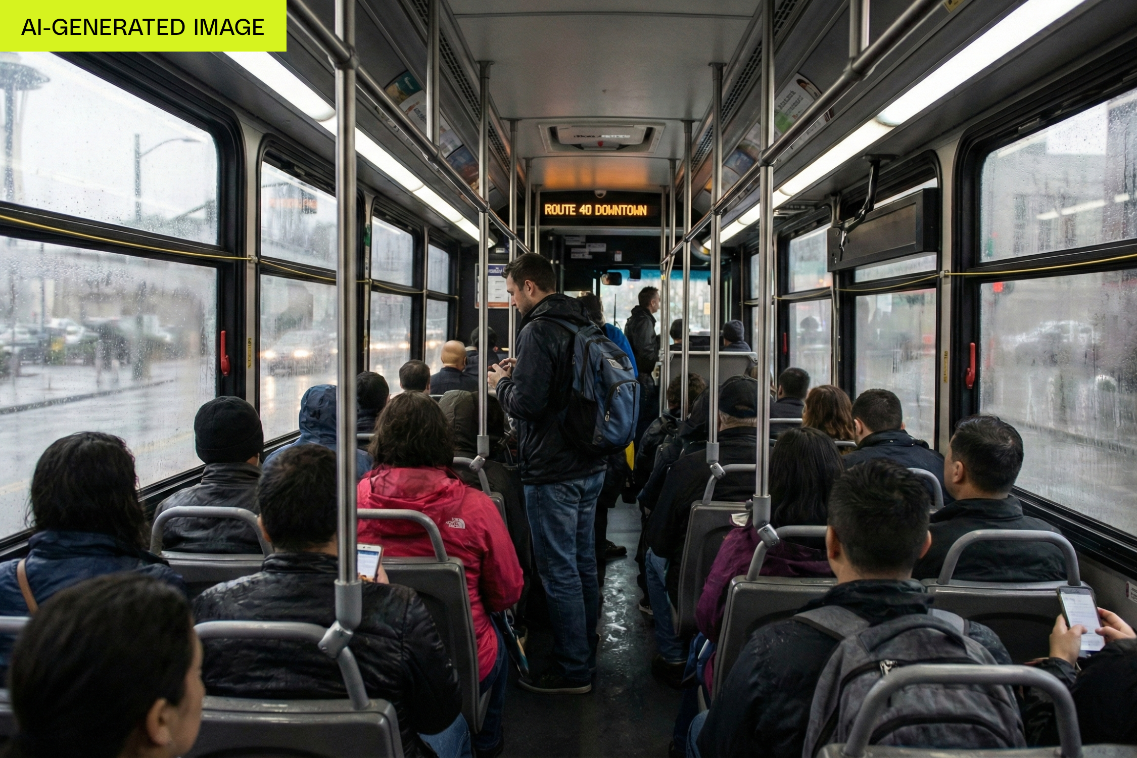 Representación AI del interior de un autobús lleno de gente