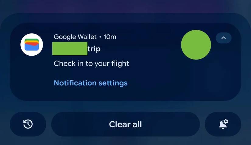 Notificaciones de Google Wallet cerca del vuelo 95