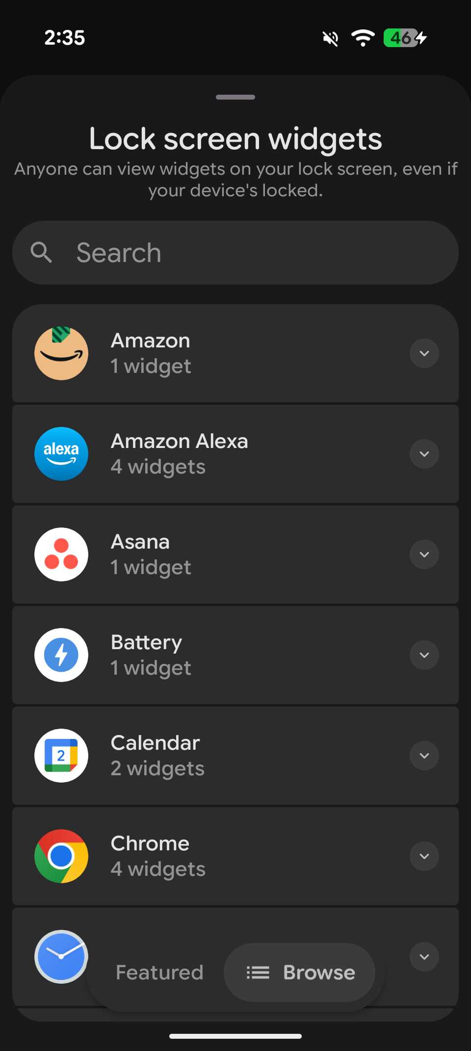 Los widgets de la pantalla de bloqueo exploran la lista que muestra las aplicaciones con su recuento de widgets disponibles