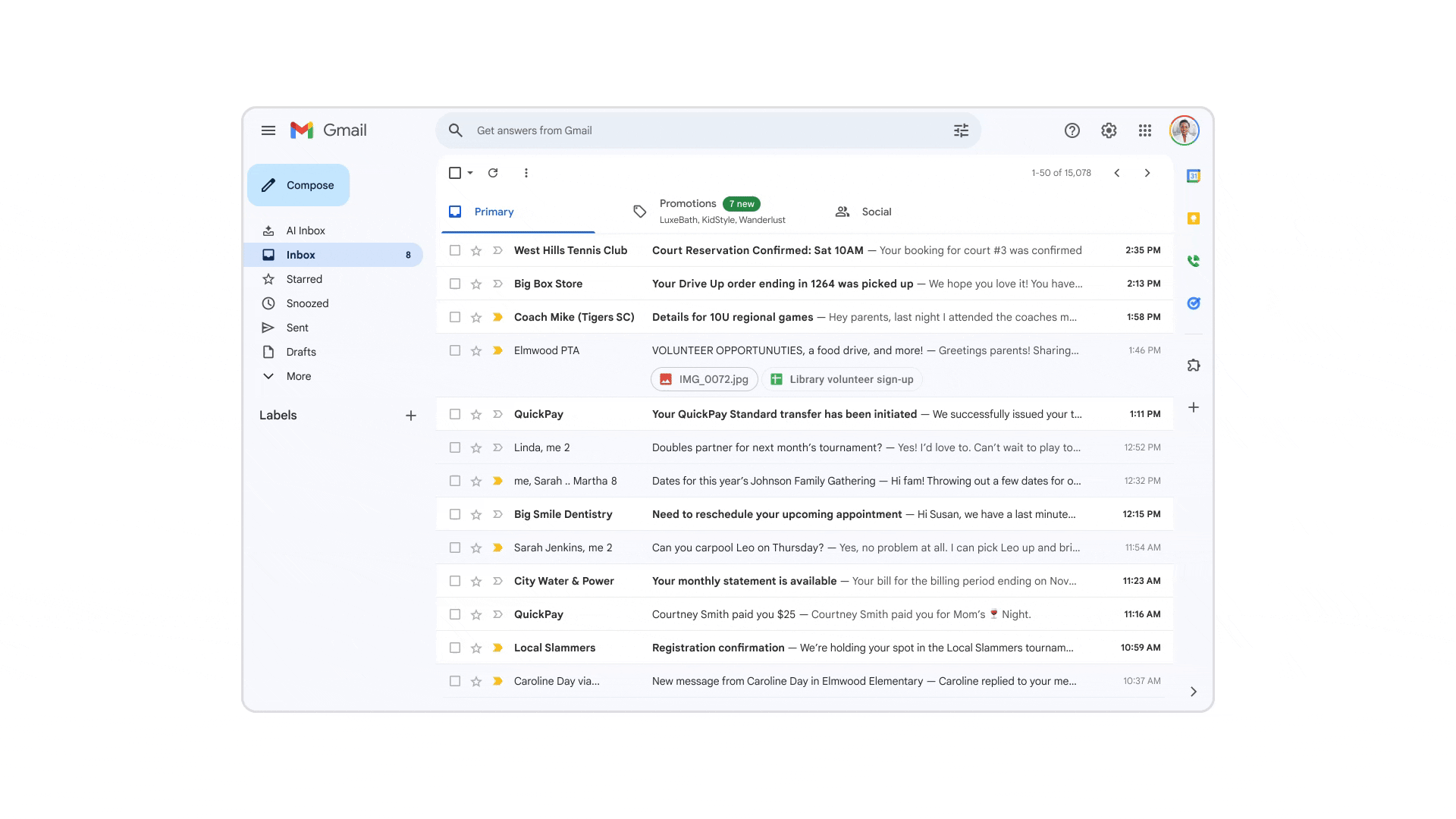 La nueva función AI Inbox de Gmail en acción