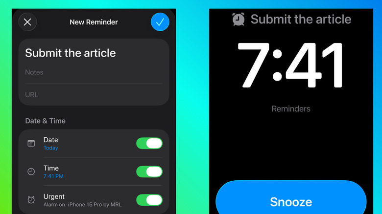 iPhone iOS 26 que muestra recordatorios urgentes con alarma