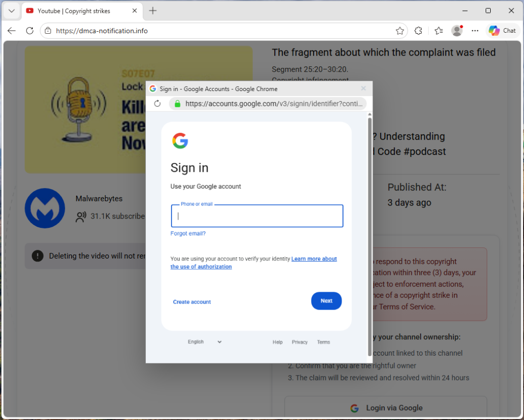 La entrada falsa en Google