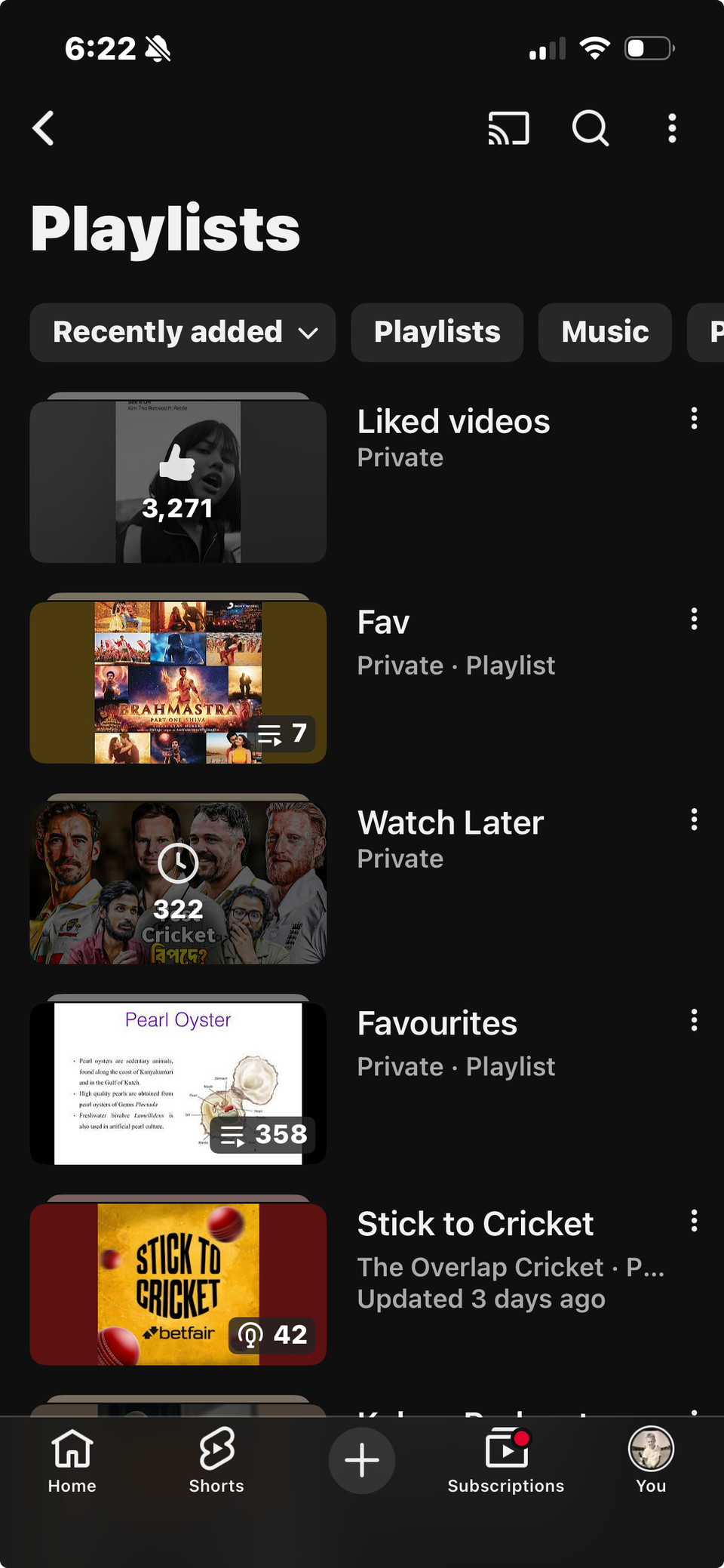 Captura de pantalla que muestra las listas de reproducción de YouTube