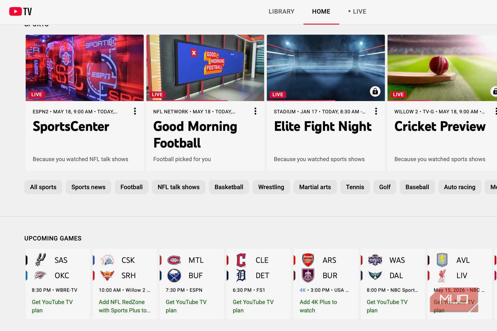 YouTube TV vía web