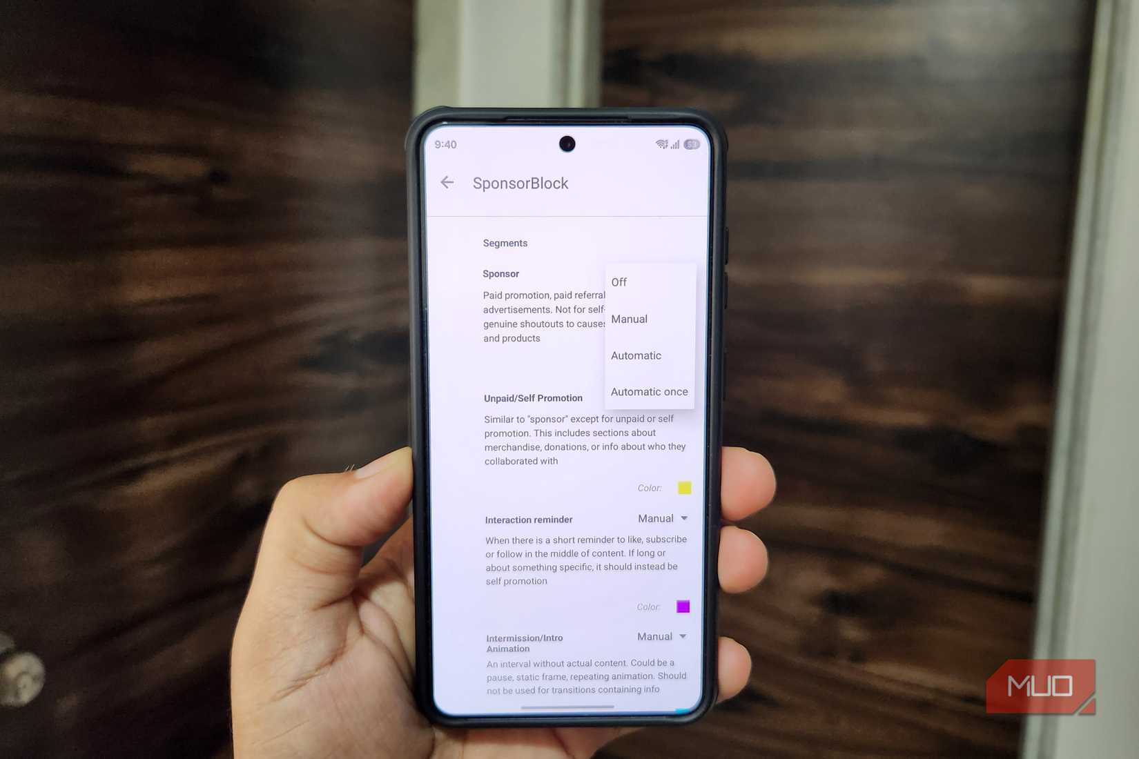 Menú de Android LibreTube SponsorBlock